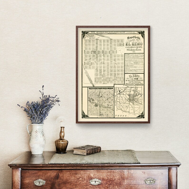 El Reno Map 1891, Vintage El Reno Map, Old El Reno Oklahoma Art, Wall ...
