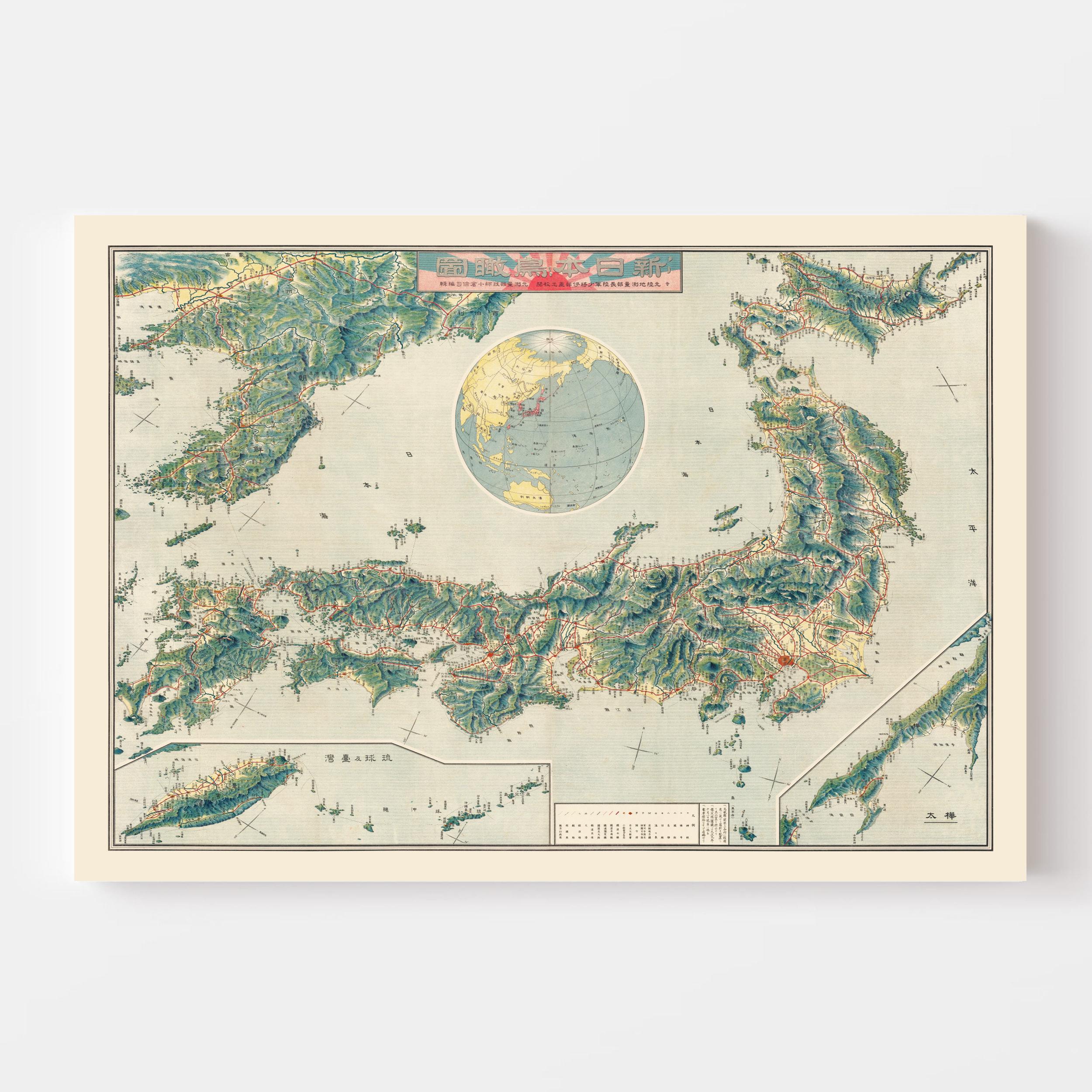 Japan Map 1920, Vintage Japan Map, Old Japan Art, Wall Art Gift