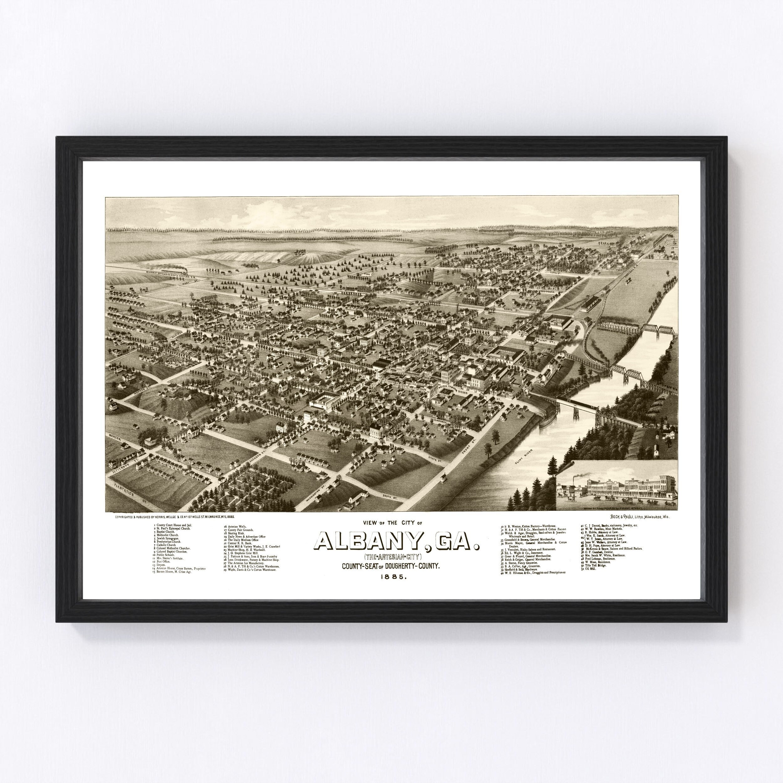 Albany Map 1885 Old Map of Albany Georgia Art Vintage Print Sex Image Hq