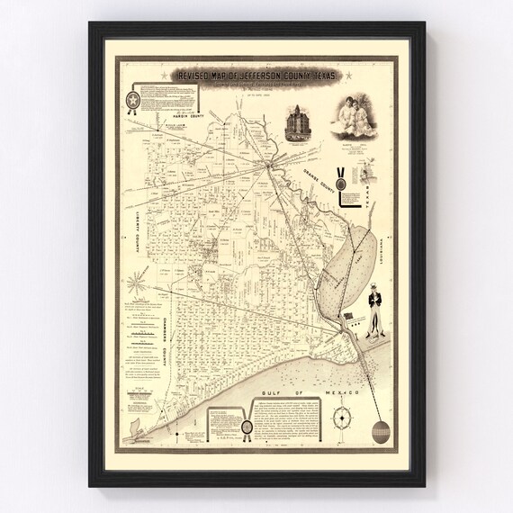 Jefferson County Texas Map Jefferson County Texas Vintage Map From 1898 Old County Map | Etsy