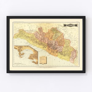Guerrero Mexico Map 1886 - Old Map of Guerrero Mexico Mexico Art Vintage Print Framed Wall Art Canvas Portrait  History Genealogy