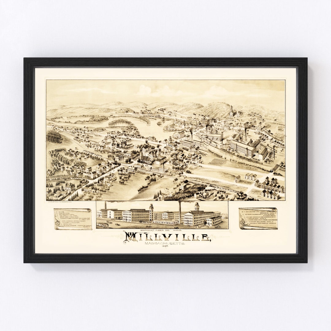 Millville Map 1887 Old Map of Millville Massachusetts Art Vintage Print