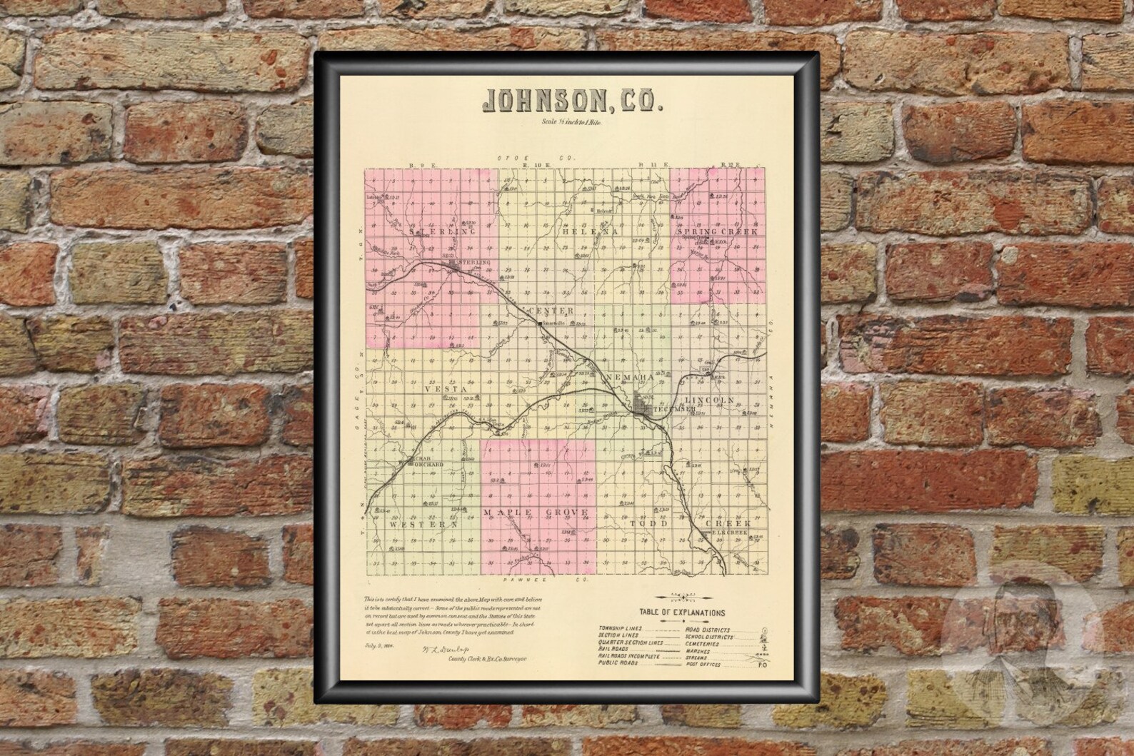 Vintage Johnson County NE Map 1885 Old Nebraska Map Etsy