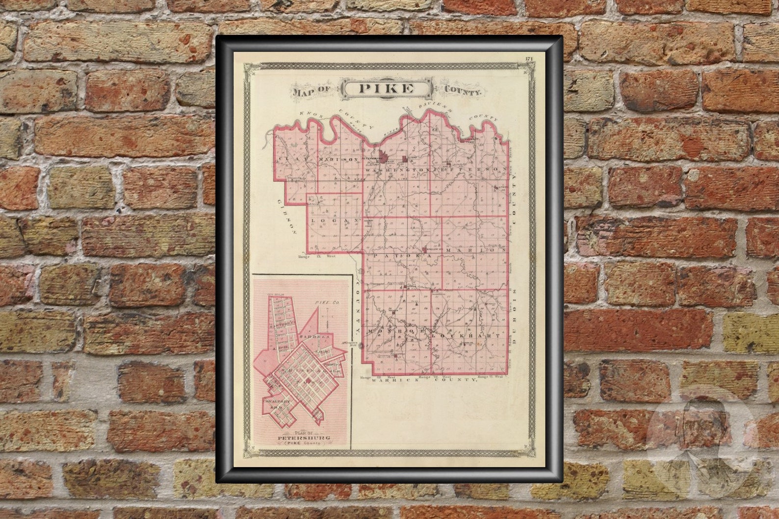 Vintage Pike County IN Map 1876 Old Indiana Map Historical Etsy