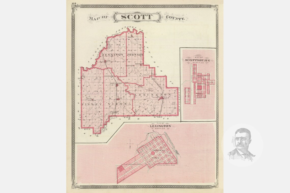 Vintage Scott County IN Map 1876 Old Indiana Map Historical Etsy