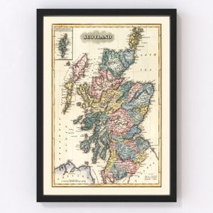 Scotland Map 1823 - Old Map of Scotland Art Print Framed Wall Art Vintage Canvas Portrait History Ancestry Genealogy Travel