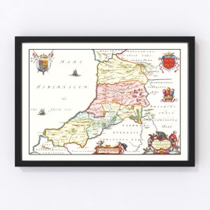 Montgomeryshire Map 1665, Vintage Montgomeryshire Map, Old Montgomeryshire Art, Wall Art Gift for Montgomeryshire History Lovers Retro Decor