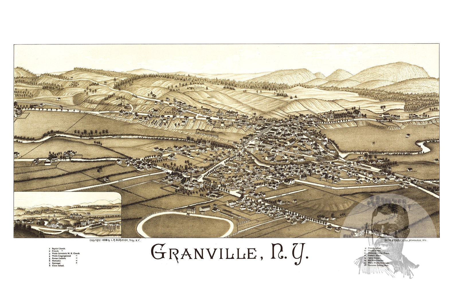 Vintage Granville Map 1886 Old - Il 1588xN.1906212103 5mhk