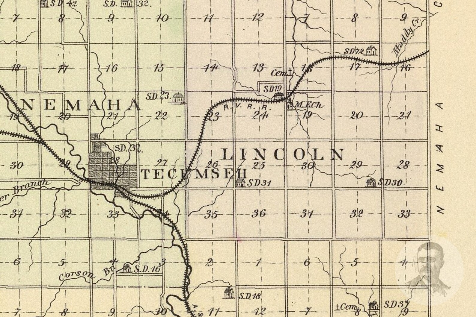 Vintage Johnson County NE Map 1885 Old Nebraska Map Etsy