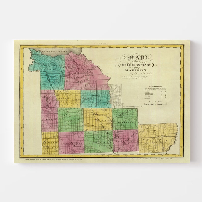 Madison County NY Map 1829 Old Map of Wampsville New York Etsy
