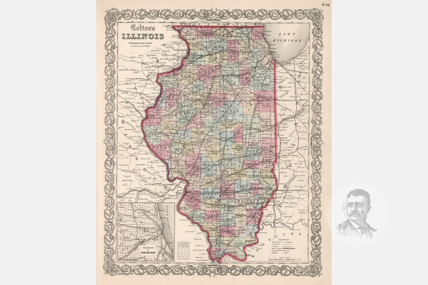 Vintage Illinois Map 1861 Old Map of Illinois Historical | Etsy
