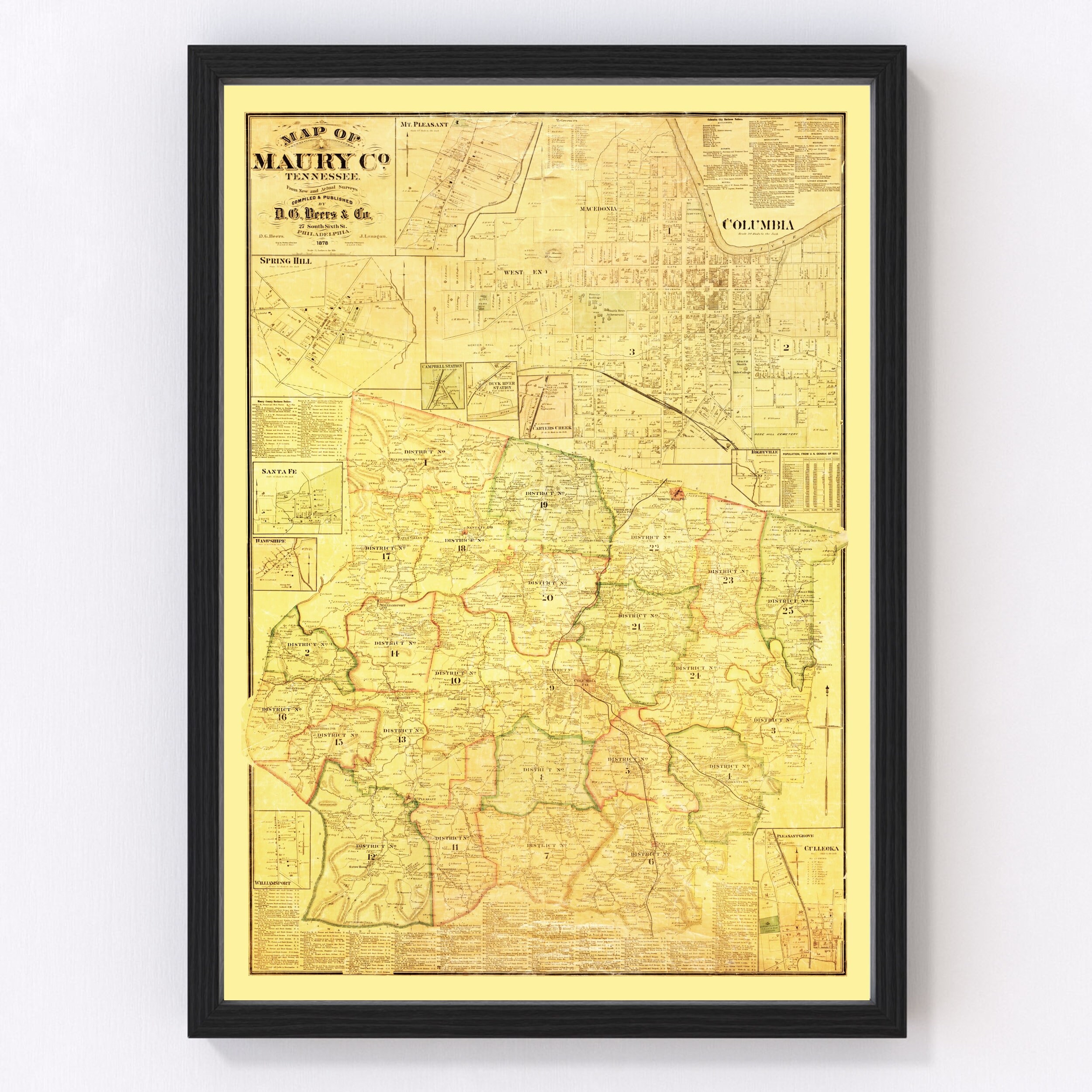 Tennessee Land Ownership Map Maury County Tennessee Vintage Map From 1878 Old County Map | Etsy Canada