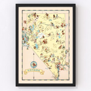 Nevada Map 1935, Vintage Nevada Map, Old Nevada Art, Wall Art Gift for Nevada History Lovers Retro Decor
