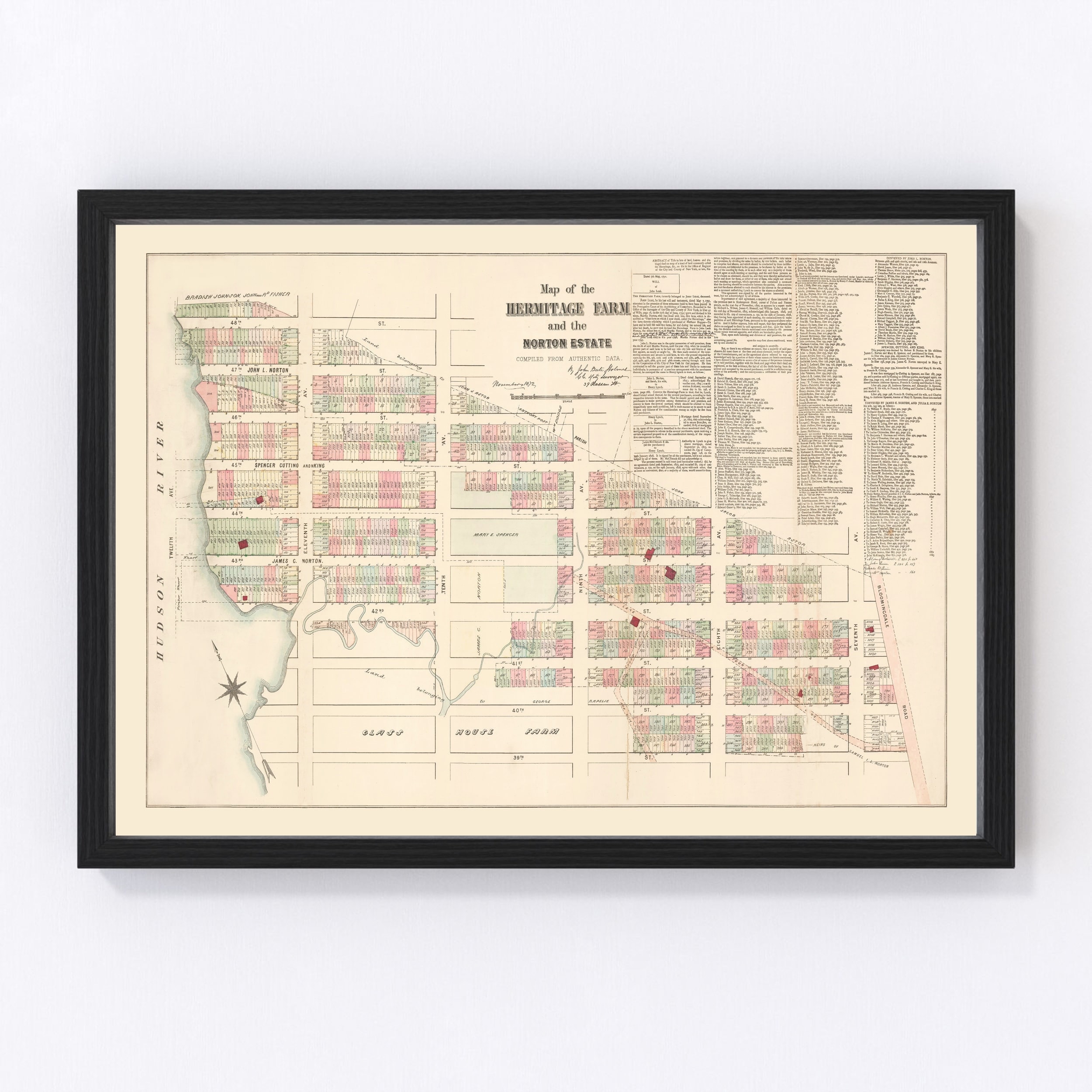 Hell's Kitchen Manhattan Map 1872 - Old Map of Hell's Kitchen Manhattan New York Art Vintage Print Framed Canvas Portrait History
