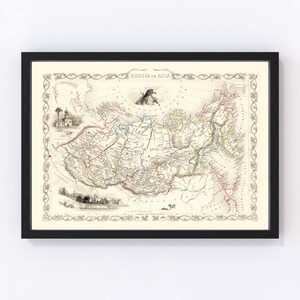 Russia Map 1851, Vintage Russia Map, Old Russia Art, Wall Art Gift for Russia History Lovers Retro Decor