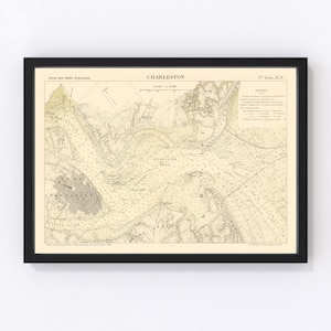 Charleston Map 1884 - Old Map of Charleston South Carolina Art Vintage Print Framed Canvas Portrait History Genealogy Farmhouse Décor