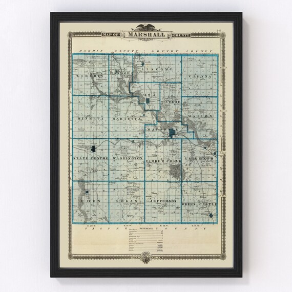 Marshall County Mn Plat Map Marshall County Iowa Vintage Map From 1875 Old County Map | Etsy