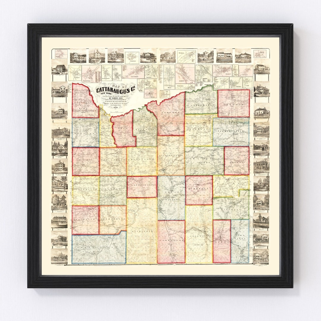 Cattaraugus County New York Map 1856 Old Map of Cattaraugus County New