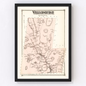 Williamsburg Map 1873, Vintage Williamsburg Map, Old Williamsburg Massachusetts Art, Wall Art Gift for Williamsburg History Lovers Retro Dec