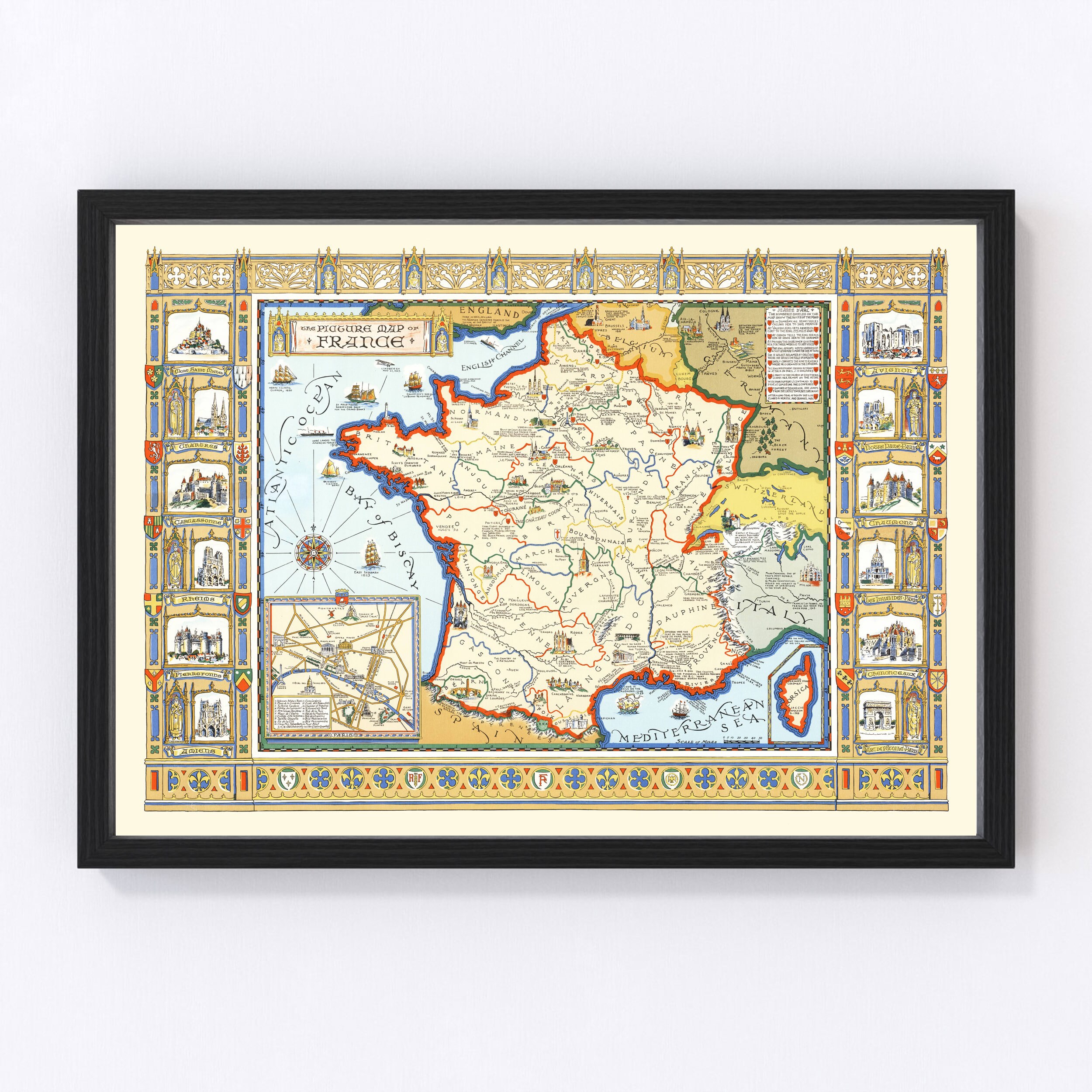 France Map 1929, Vintage France Map, Old France Art, Wall Art Gift