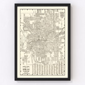 Spokane Map 1920 - Old Map of Spokane Washington Art Vintage Print Framed Canvas Portrait History Genealogy Farmhouse Décor