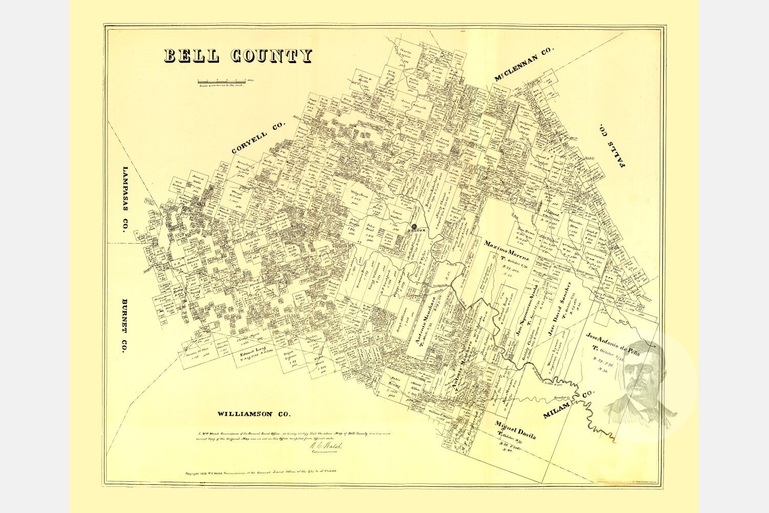 Vintage Bell County Map 1879 Old Map of Bell County Texas Etsy