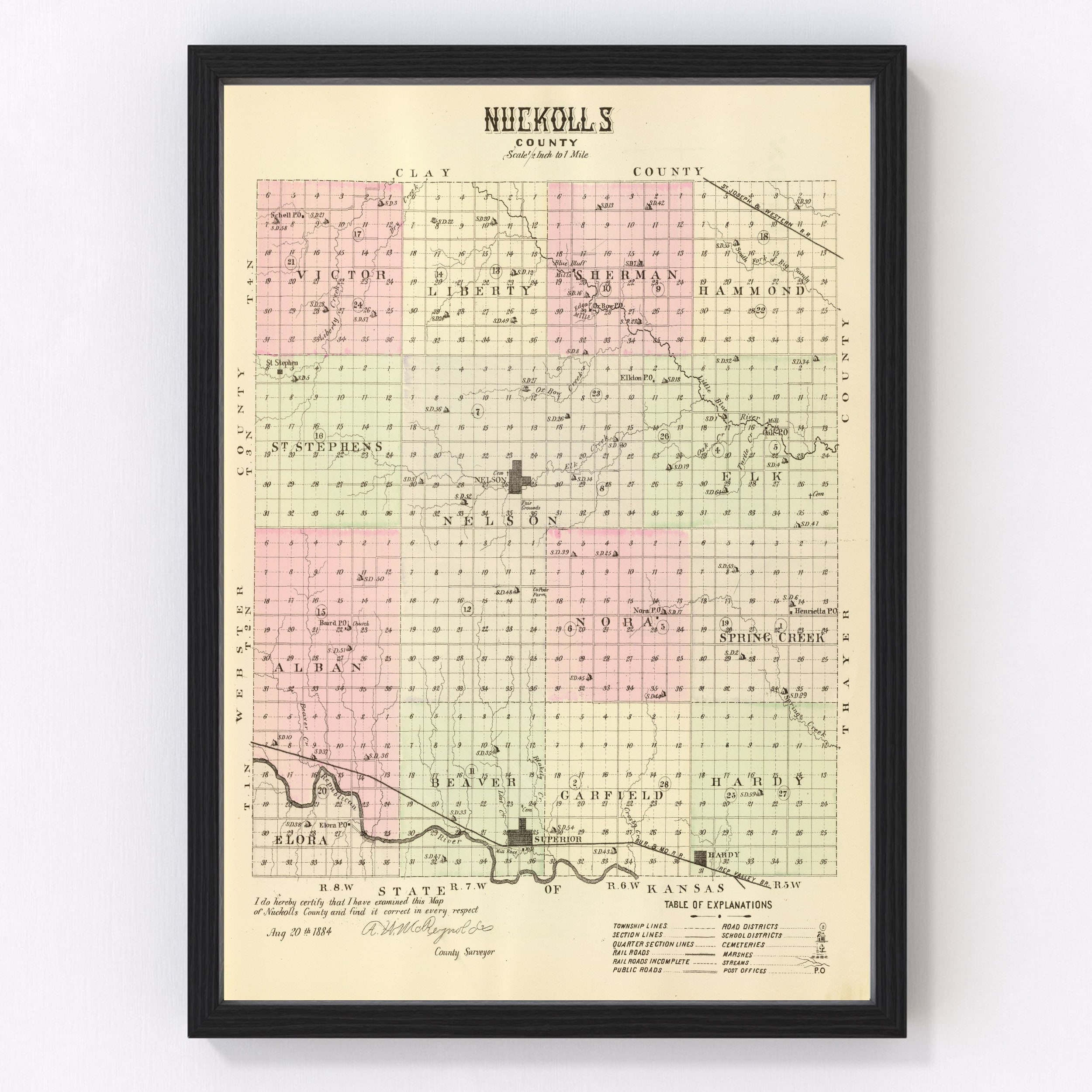 Nuckolls County NE Map 1885 Old Map of Nelson Nebraska Art Etsy