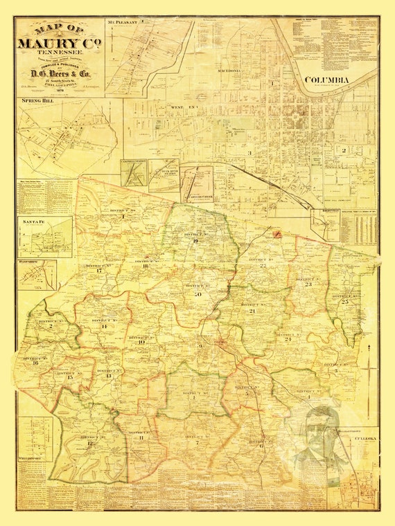 Maury County Tn Map Maury County Tennessee Vintage Map From 1878 Old County Map | Etsy