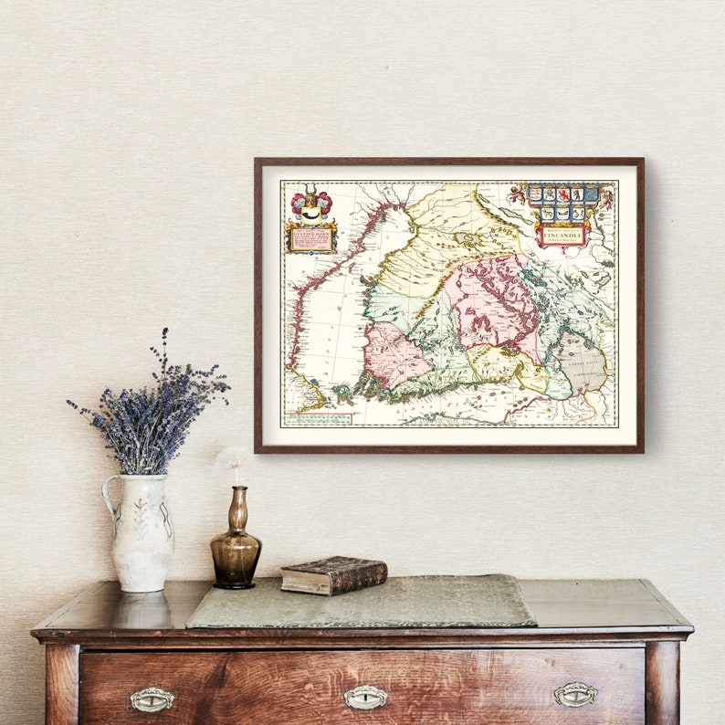 Finland Map Art Vintage Print from 1665 Old Finland Art Framed or Canvas image 3