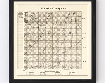 Kalcaska County Map 1878, Vintage Kalcaska County Map, Old Kalcaska County Michigan Art, Wall Art Gift for Kalcaska County History Lovers Re