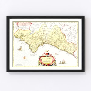 Valencia Map 1665, Vintage Valencia Map, Old Valencia Art, Wall Art Gift for Valencia History Lovers Retro Decor