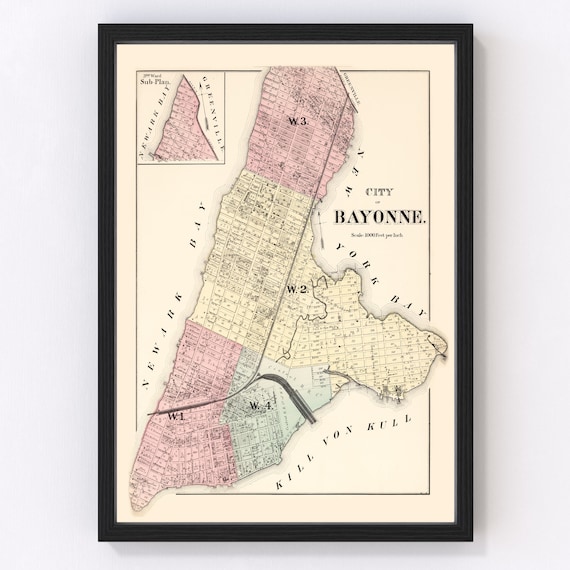 Bayonne Map 1873 Old Map of Bayonne New Jersey Art Vintage Etsy