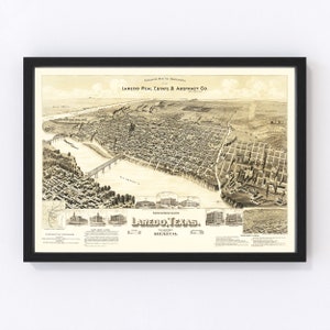 Laredo Map 1890, Vintage Laredo Map, Old Laredo Texas Art, Wall Art Gift for Laredo History Lovers Retro Decor