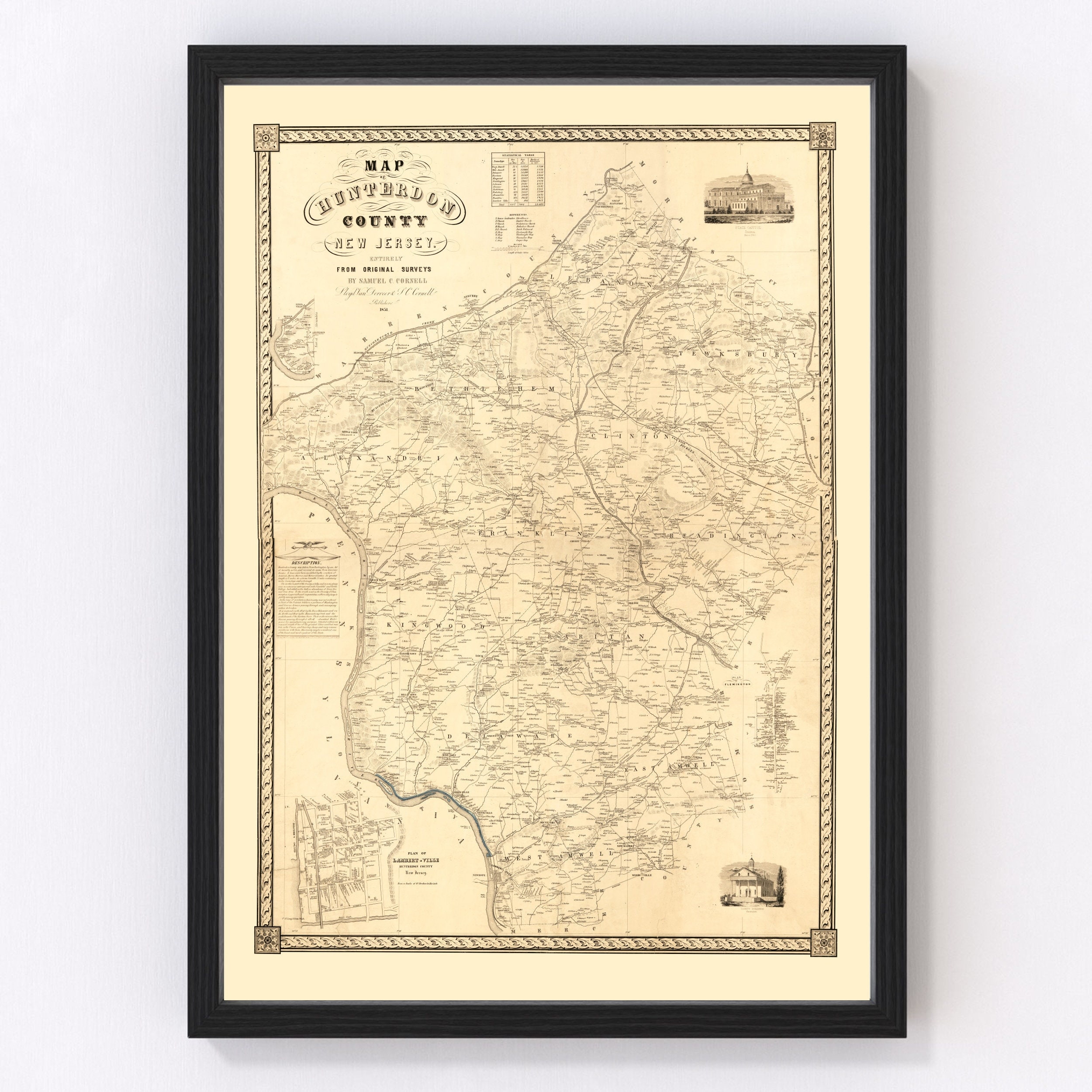 Map Of Hunterdon County Nj Hunterdon County New Jersey Vintage Map From 1851 Old - Etsy New Zealand