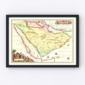 Saudi Arabia Map 1665, Vintage Saudi Arabia Map, Old Saudi Arabia Art, Wall Art Gift for Saudi Arabia History Lovers Retro Decor