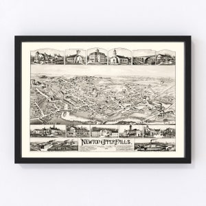 Newton Upper Falls Map 1888 - Old Map of Newton Upper Falls Massachusetts Art Vintage Print Framed Canvas Birds Eye View Portrait