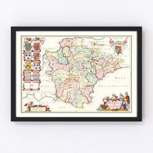 Devon Map 1665, Vintage Devon Map, Old Devon Art, Wall Art Gift for Devon History Lovers Retro Decor