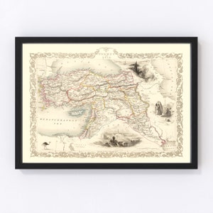 Turkey Map 1851, Vintage Turkey Map, Old Turkey Art, Wall Art Gift for Turkey History Lovers Retro Decor