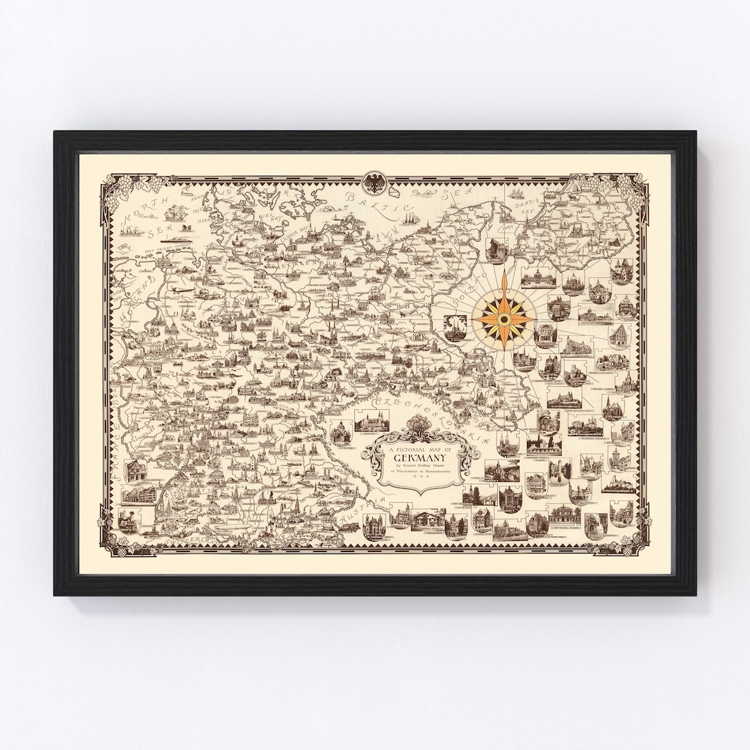 Germany Map 1935 - Old Map of Germany Art Print Framed Wall Art Vintage ...