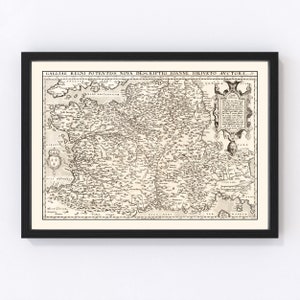 France Map 1570, Vintage France Map, Old France Art, Wall Art Gift for France History Lovers Retro Decor