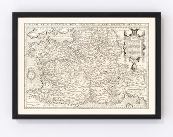 France Map 1570, Vintage France Map, Old France Art, Wall Art Gift for France History Lovers Retro Decor