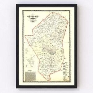 Jefferson County Map 1879, Vintage Jefferson County Map, Old Jefferson County Georgia Art, Wall Art Gift for Jefferson County History Lovers