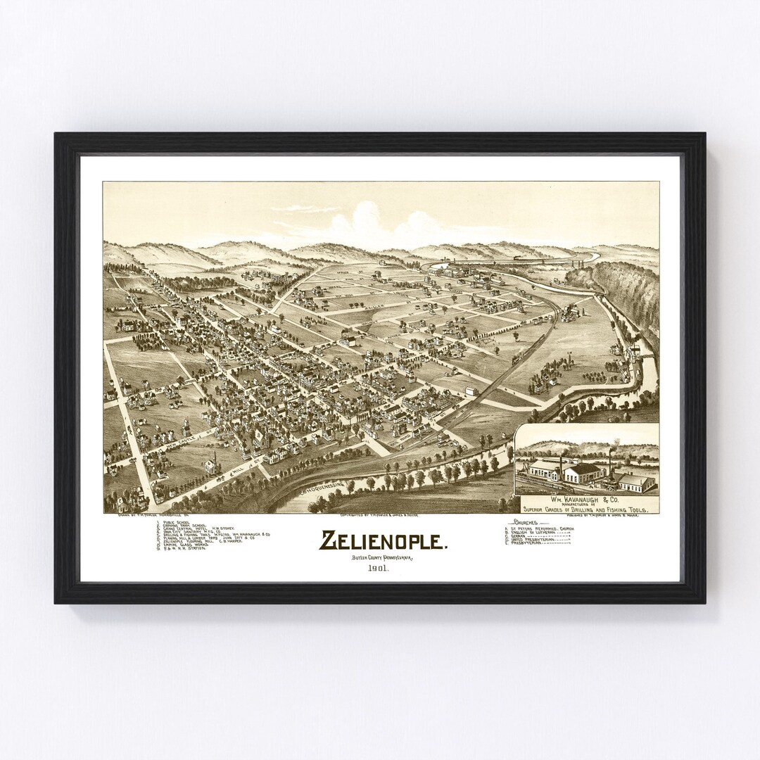 Zelienople Map 1901 Old Map of Zelienople Pennsylvania Art Vintage