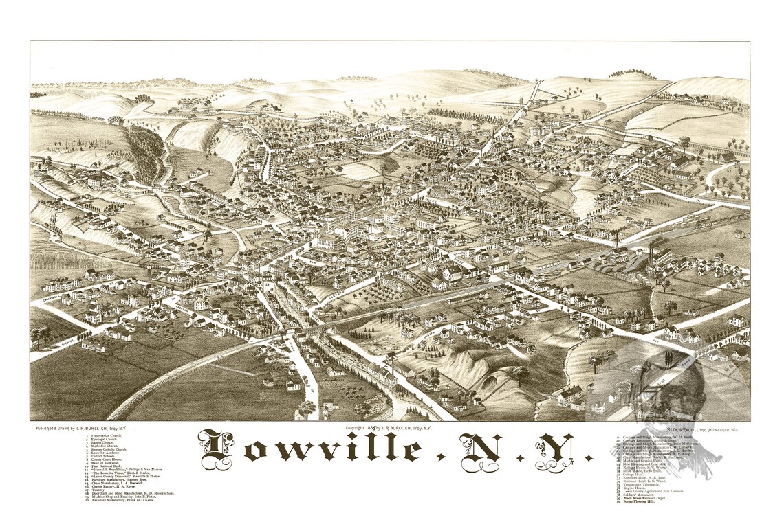 Vintage Lowville Map 1885 Old Map of Lowville New York Etsy