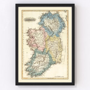Ireland Map 1823, Vintage Ireland Map, Old Ireland Art, Wall Art Gift for Ireland History Lovers Retro Decor