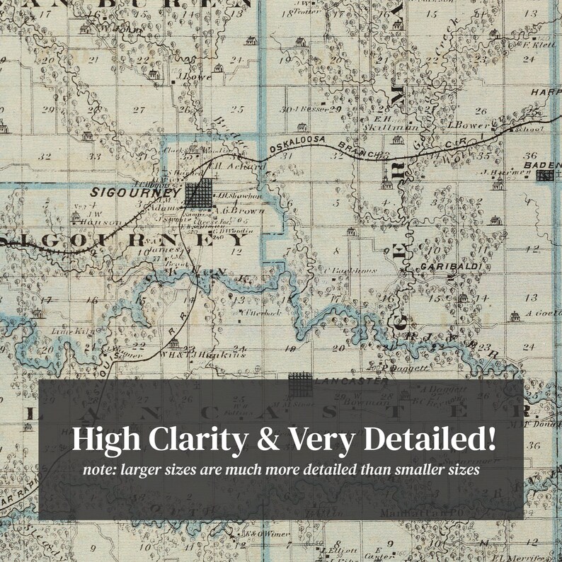 Keokuk County IA Map 1875 Old Map of Sigourney Iowa Art Etsy