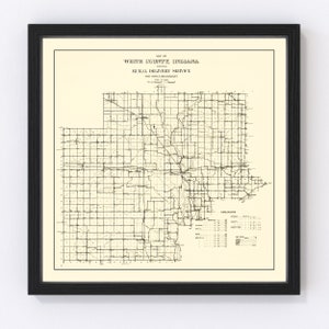 White County Map 1909, Vintage White County Map, Old White County Indiana Art, Wall Art Gift for White County History Lovers Retro Decor