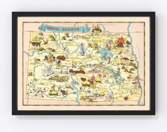 North Dakota Map 1935, Vintage North Dakota Map, Old North Dakota Art, Wall Art Gift for North Dakota History Lovers Retro Decor