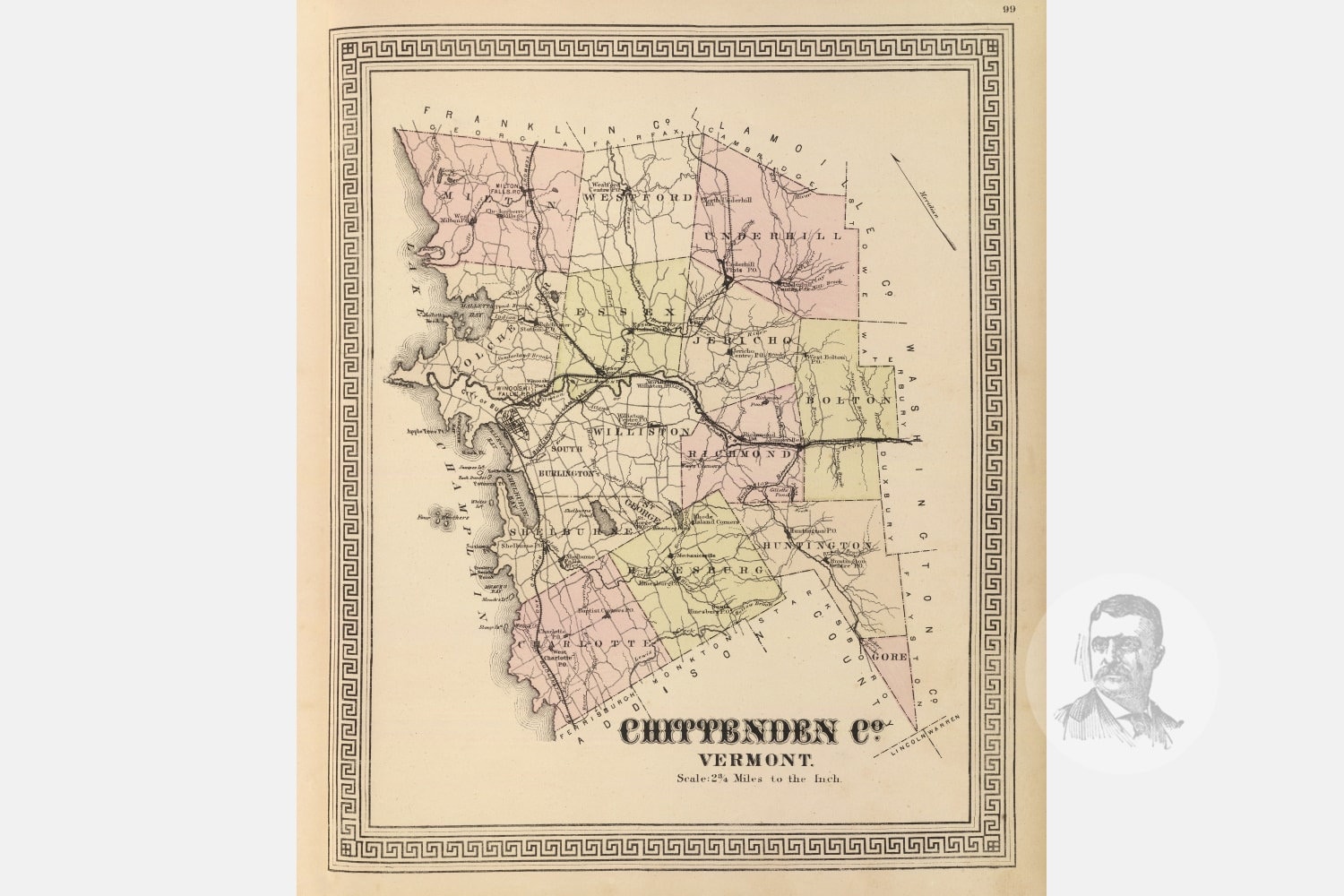 Vintage Chittenden County VT Map 1876 Old Vermont Map Etsy