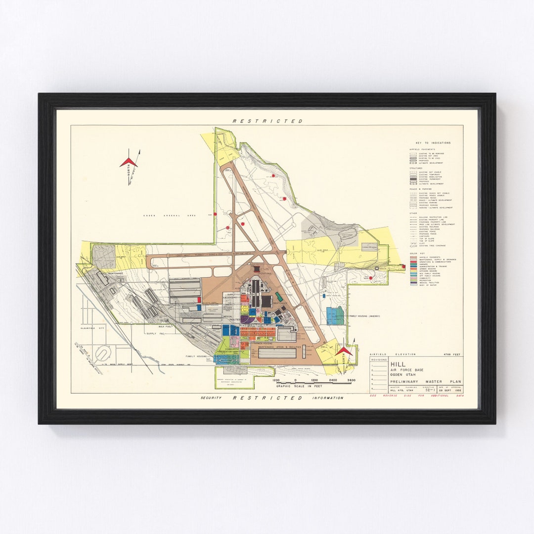 Vintage Map of Hill Air Force Base Art Vintage